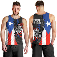 Puerto Rico Men Tank Top with Tribal Sun Symbol and Flag Color Block Design