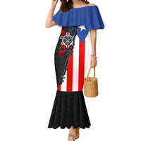 Puerto Rico Mermaid Dress with Tribal Sun Symbol and Flag Color Block Design