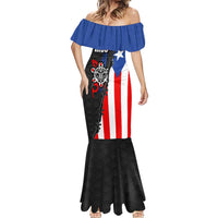 Puerto Rico Mermaid Dress with Tribal Sun Symbol and Flag Color Block Design