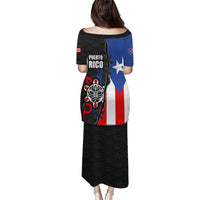 Puerto Rico Puletasi with Tribal Sun Symbol and Flag Color Block Design
