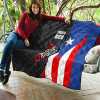 Puerto Rico Quilt with Tribal Sun Symbol and Flag Color Block Design