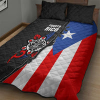 Puerto Rico Quilt Bed Set with Tribal Sun Symbol and Flag Color Block Design