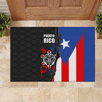 Puerto Rico Rubber Doormat with Tribal Sun Symbol and Flag Color Block Design