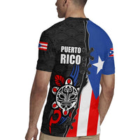 Puerto Rico Rugby Jersey with Tribal Sun Symbol and Flag Color Block Design