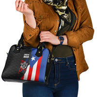 Puerto Rico Shoulder Handbag with Tribal Sun Symbol and Flag Color Block Design