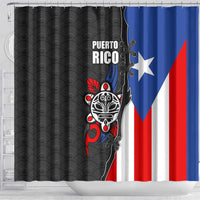 Puerto Rico Shower Curtain with Tribal Sun Symbol and Flag Color Block Design