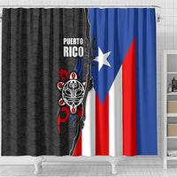 Puerto Rico Shower Curtain with Tribal Sun Symbol and Flag Color Block Design