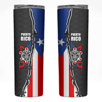 Puerto Rico Skinny Tumbler with Tribal Sun Symbol and Flag Color Block Design