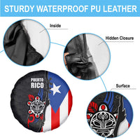 Puerto Rico Spare Tire Cover with Tribal Sun Symbol and Flag Color Block Design