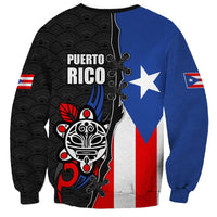 Puerto Rico Sweatshirt with Tribal Sun Symbol and Flag Color Block Design