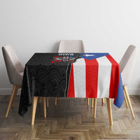 Puerto Rico Tablecloth with Tribal Sun Symbol and Flag Color Block Design