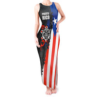 Puerto Rico Tank Maxi Dress with Tribal Sun Symbol and Flag Color Block Design