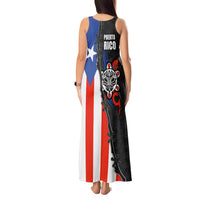 Puerto Rico Tank Maxi Dress with Tribal Sun Symbol and Flag Color Block Design