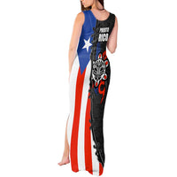 Puerto Rico Tank Maxi Dress with Tribal Sun Symbol and Flag Color Block Design