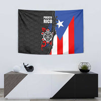 Puerto Rico Tapestry with Tribal Sun Symbol and Flag Color Block Design