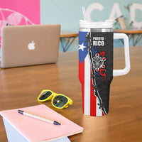 Puerto Rico Tumbler With Handle with Tribal Sun Symbol and Flag Color Block Design