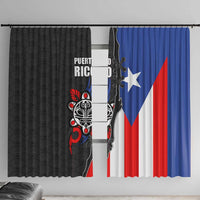 Puerto Rico Window Curtain with Tribal Sun Symbol and Flag Color Block Design