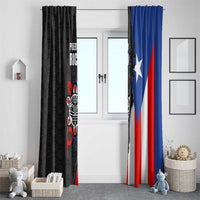 Puerto Rico Window Curtain with Tribal Sun Symbol and Flag Color Block Design