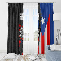 Puerto Rico Window Curtain with Tribal Sun Symbol and Flag Color Block Design