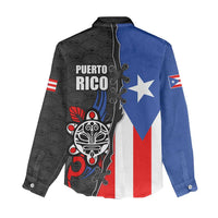 Puerto Rico Women Casual Shirt with Tribal Sun Symbol and Flag Color Block Design