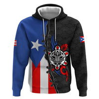 Puerto Rico Zip Hoodie with Tribal Sun Symbol and Flag Color Block Design