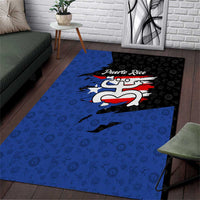 Puerto Rico Area Rug with Coqui Frog Symbol and Distressed Flag Design
