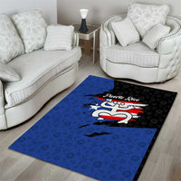 Puerto Rico Area Rug with Coqui Frog Symbol and Distressed Flag Design
