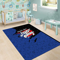 Puerto Rico Area Rug with Coqui Frog Symbol and Distressed Flag Design
