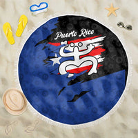 Puerto Rico Beach Blanket with Coqui Frog Symbol and Distressed Flag Design