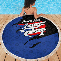 Puerto Rico Beach Blanket with Coqui Frog Symbol and Distressed Flag Design