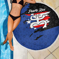 Puerto Rico Beach Blanket with Coqui Frog Symbol and Distressed Flag Design