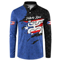 Puerto Rico Button Sweatshirt with Coqui Frog Symbol and Distressed Flag Design