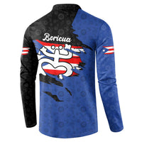 Puerto Rico Button Sweatshirt with Coqui Frog Symbol and Distressed Flag Design