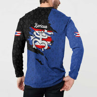 Puerto Rico Button Sweatshirt with Coqui Frog Symbol and Distressed Flag Design