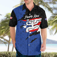 Puerto Rico Hawaiian Shirt with Coqui Frog Symbol and Distressed Flag Design
