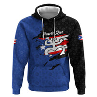 Puerto Rico Hoodie with Coqui Frog Symbol and Distressed Flag Design
