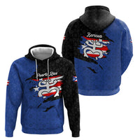 Puerto Rico Hoodie with Coqui Frog Symbol and Distressed Flag Design