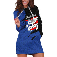 Puerto Rico Hoodie Dress with Coqui Frog Symbol and Distressed Flag Design
