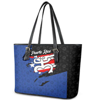 Puerto Rico Leather Tote Bag with Coqui Frog Symbol and Distressed Flag Design