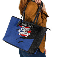 Puerto Rico Leather Tote Bag with Coqui Frog Symbol and Distressed Flag Design