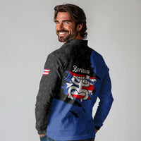 Puerto Rico Long Sleeve Polo Shirt with Coqui Frog Symbol and Distressed Flag Design