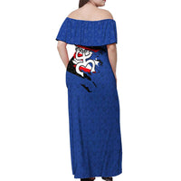 Puerto Rico Off Shoulder Maxi Dress with Coqui Frog Symbol and Distressed Flag Design