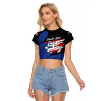 Puerto Rico Raglan Cropped T Shirt with Coqui Frog Symbol and Distressed Flag Design