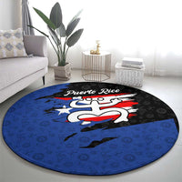 Puerto Rico Round Carpet with Coqui Frog Symbol and Distressed Flag Design