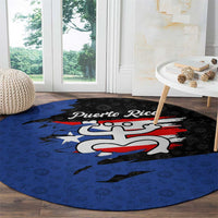 Puerto Rico Round Carpet with Coqui Frog Symbol and Distressed Flag Design