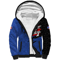 Puerto Rico Sherpa Hoodie with Coqui Frog Symbol and Distressed Flag Design