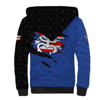Puerto Rico Sherpa Hoodie with Coqui Frog Symbol and Distressed Flag Design