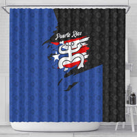 Puerto Rico Shower Curtain with Coqui Frog Symbol and Distressed Flag Design