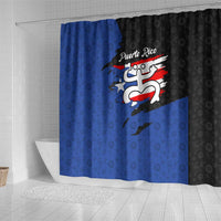 Puerto Rico Shower Curtain with Coqui Frog Symbol and Distressed Flag Design