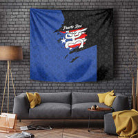Puerto Rico Tapestry with Coqui Frog Symbol and Distressed Flag Design